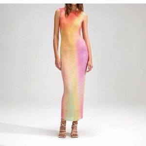 Self-Portrait Crystal-embellished ombré stretch-mesh maxi dress